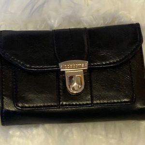 Liz Claiborne Black Faux Leather Embossed Trifold Wallet Snap Close